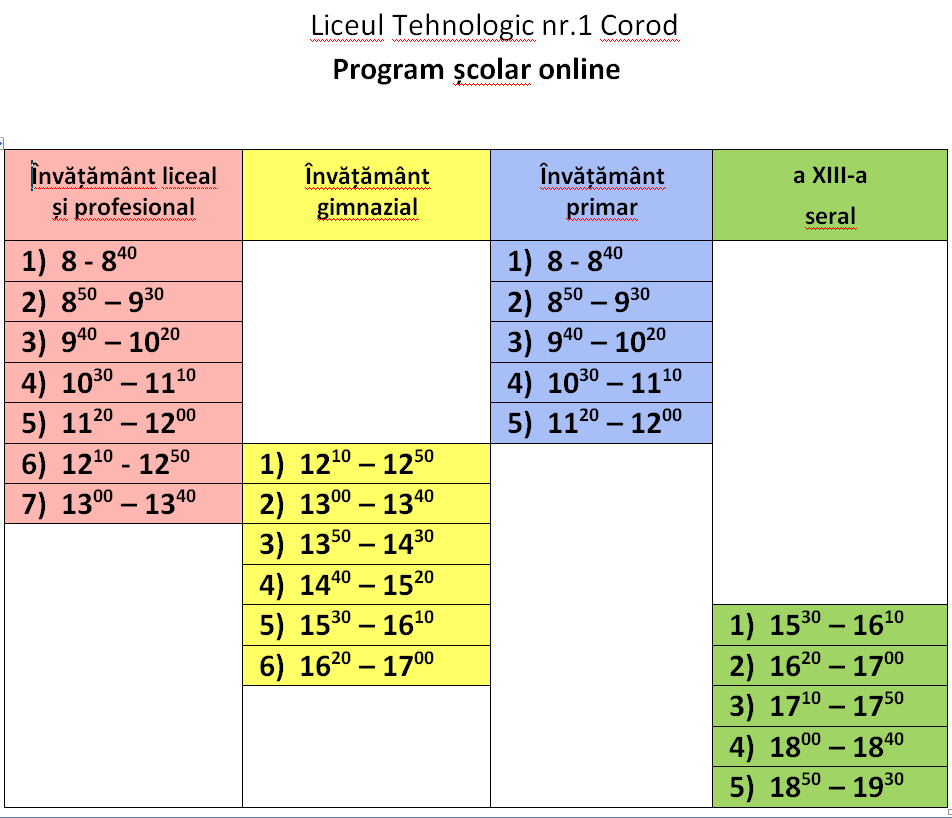 Program scoala online 2019-2020